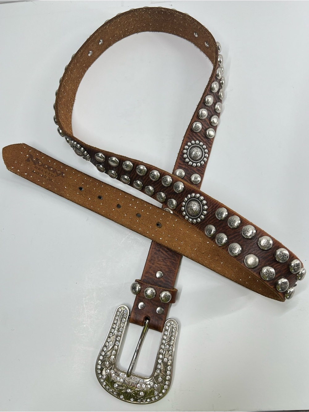 Nocona Genuine Leather Western Concho Studded Belt Brown Size 46